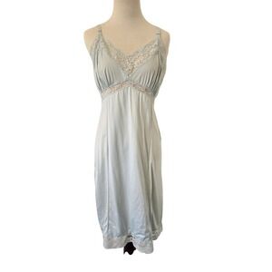 Vtg Gaymode Blue Nylon Slip Dress Nightgown Lace trim coquette CottageCore 36 M